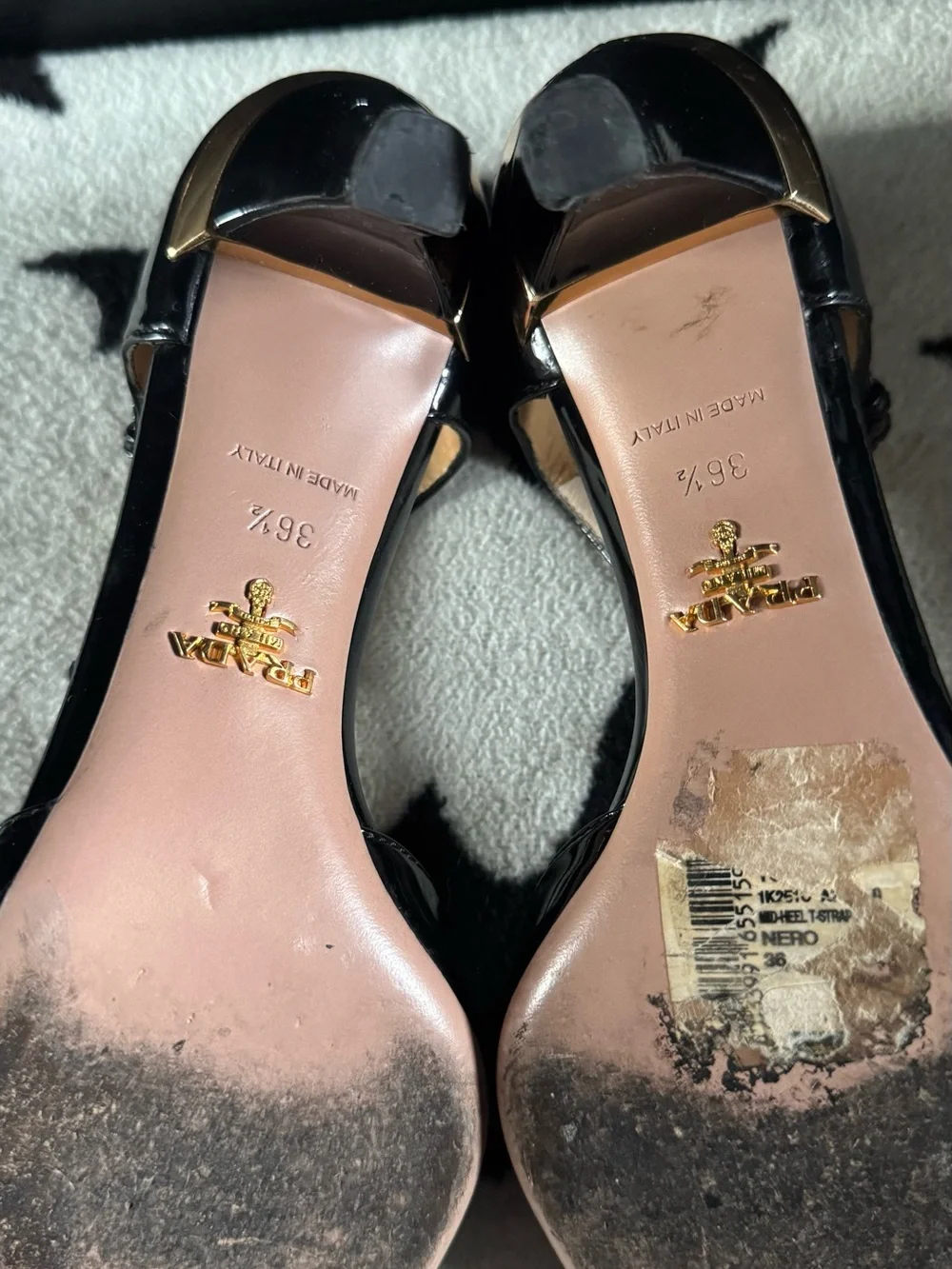 Prada Black Patent Leather T-Strap Peep Toe Heels - Picture 8 of 8